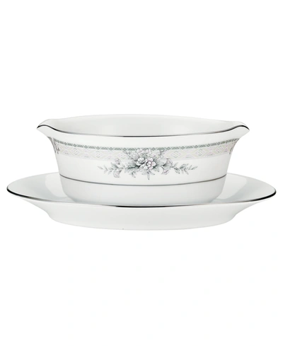 NORITAKE SWEET LEILANI GRAVY BOAT & STAND SET