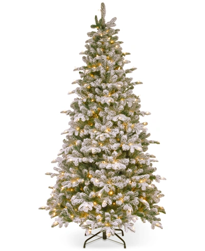 NATIONAL TREE COMPANY 7.5' FEEL-REAL SNOWY EVEREST FIR MEDIUM HINGED CHRISTMAS TREE WITH 450 CLEAR LIGHTS