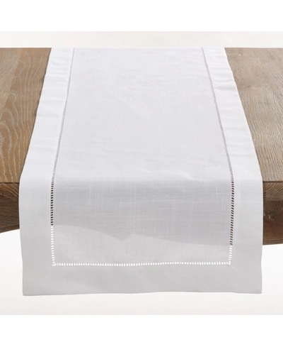 SARO LIFESTYLE CLASSIC HEMSTITCH BORDER TABLE RUNNER, 16" X 120"