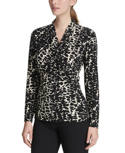 DKNY PETITE PRINTED SURPLICE TOP, CREATED FOR MACY'S
