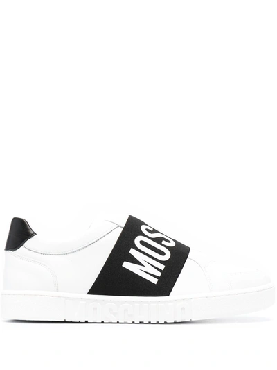 MOSCHINO MEN'S  WHITE LEATHER SLIP ON SNEAKERS