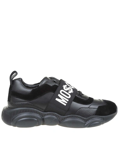 MOSCHINO MEN'S  BLACK LEATHER SNEAKERS