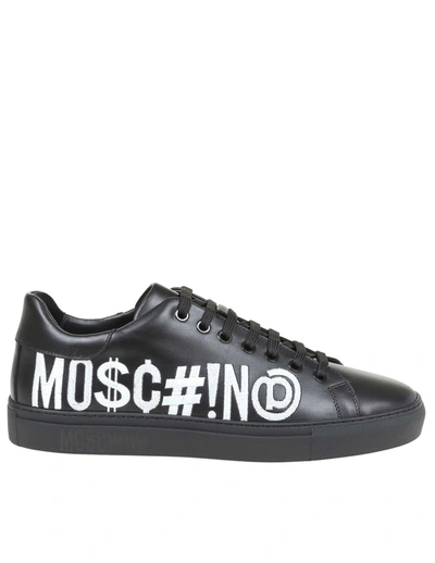 MOSCHINO MEN'S  BLACK LEATHER SNEAKERS
