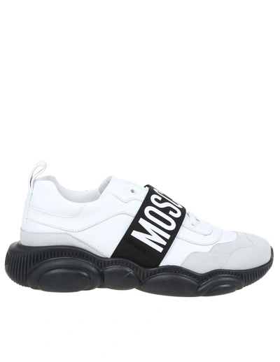 MOSCHINO MEN'S  WHITE LEATHER SNEAKERS