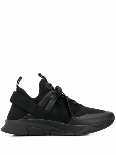 TOM FORD MEN'S  BLACK LEATHER SNEAKERS