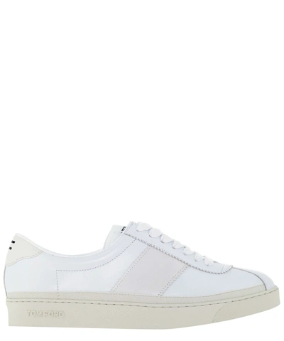 TOM FORD MEN'S  WHITE LEATHER SNEAKERS