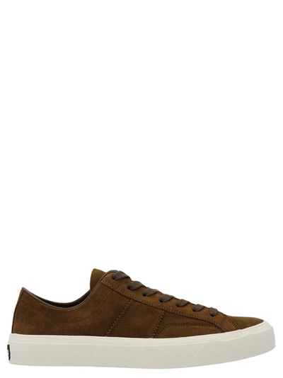 TOM FORD MEN'S  BROWN LEATHER SNEAKERS