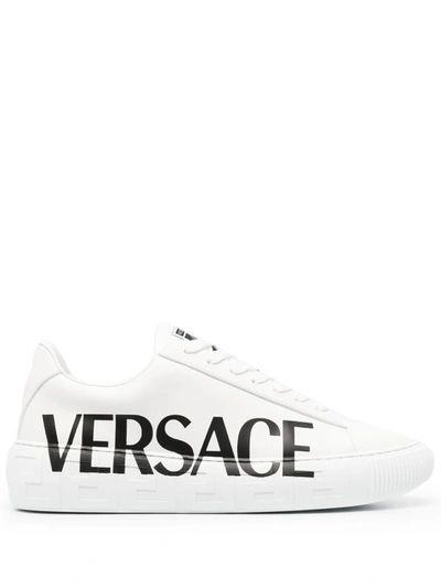 VERSACE MEN'S  WHITE LEATHER SNEAKERS
