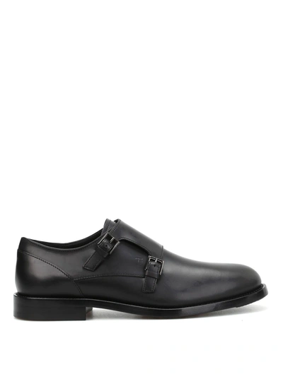 TOD'S TOD'S MEN'S  BLACK LEATHER MONK STRAP SHOES