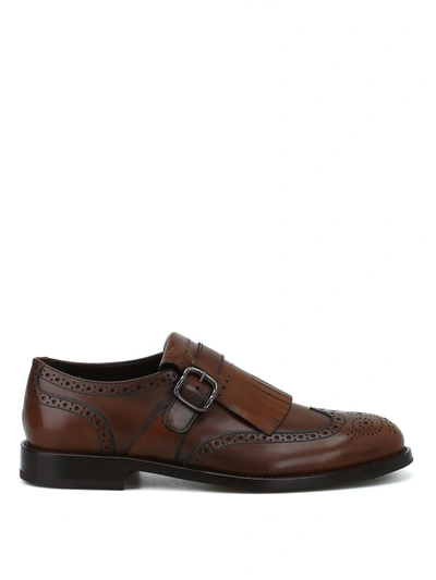 TOD'S TOD'S MEN'S  BROWN LEATHER MONK STRAP SHOES