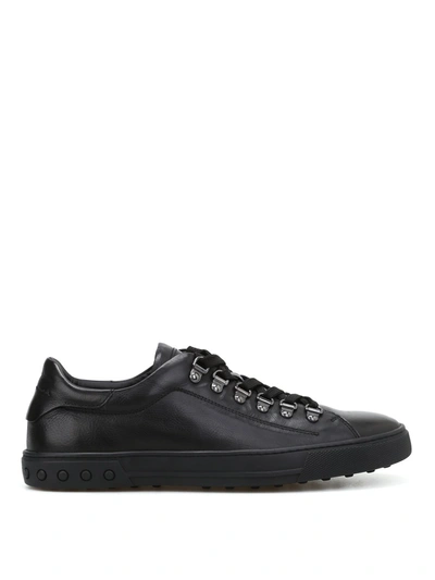 TOD'S TOD'S MEN'S  BLACK LEATHER SNEAKERS