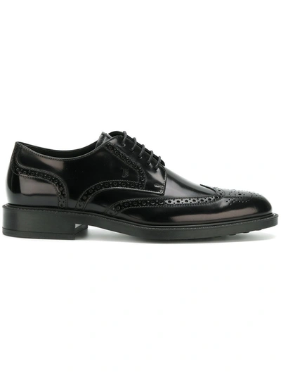 TOD'S TOD'S MEN'S  BLACK LEATHER LACE UP SHOES