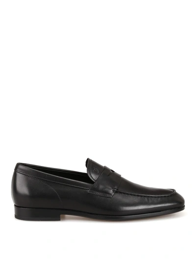 TOD'S TOD'S MEN'S  BLACK LEATHER LOAFERS