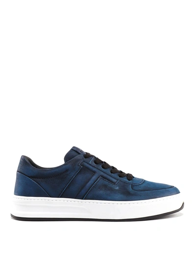 TOD'S TOD'S MEN'S  BLUE LEATHER SNEAKERS