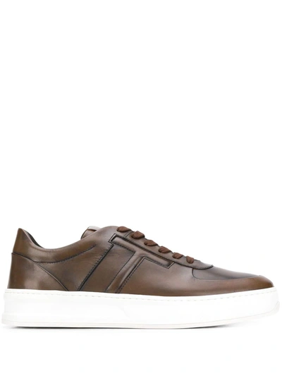 TOD'S TOD'S MEN'S  BROWN LEATHER SNEAKERS