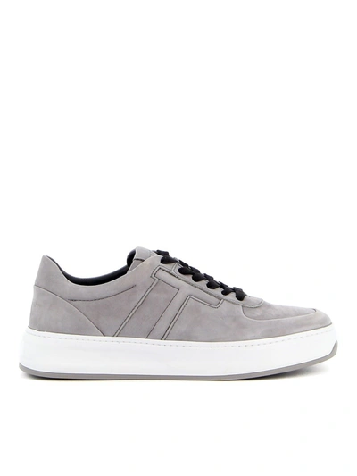 TOD'S TOD'S MEN'S  GREY LEATHER SNEAKERS