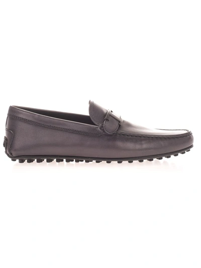 TOD'S TOD'S MEN'S  GREY LEATHER LOAFERS