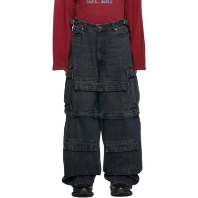 Shop Balenciaga Indigo Japanese Denim Cargo Pants In Brown marine Blue