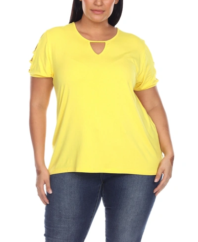 WHITE MARK PLUS SIZE KEYHOLE NECK CUTOUT SHORT SLEEVE TOP