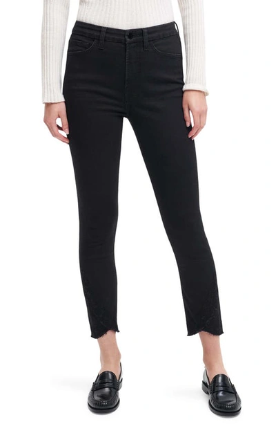 JEN7 BY 7 FOR ALL MANKIND HIGH WAIST SCALLOP LACE HEM ANKLE STRAIGHT LEG JEANS