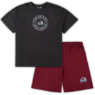 CONCEPTS SPORT CONCEPTS SPORT BURGUNDY/HEATHERED CHARCOAL COLORADO AVALANCHE BIG & TALL T-SHIRT & SHORTS SLEEP SET