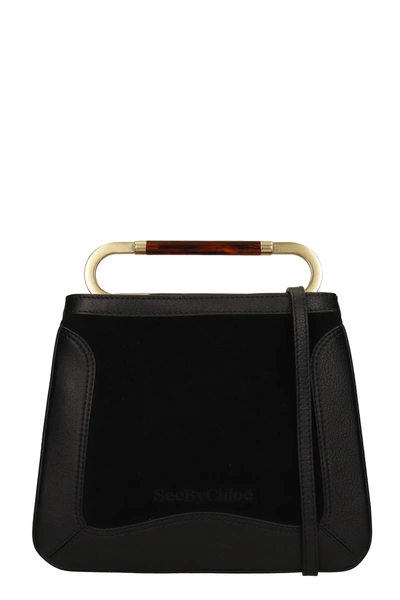 SEE BY CHLOÉ SEE BY CHLOÉ ELLA SHOULDER BAG IN BLACK SUEDE AND LEATHER