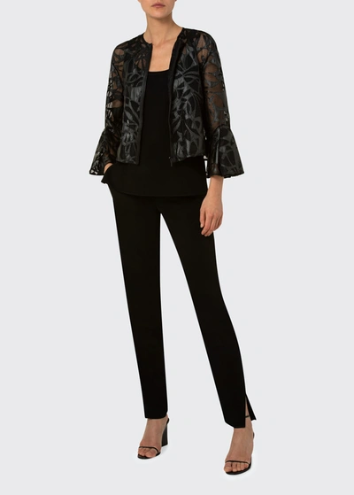 AKRIS PUNTO FAUX LEATHER CUTOUT MESH JACKET