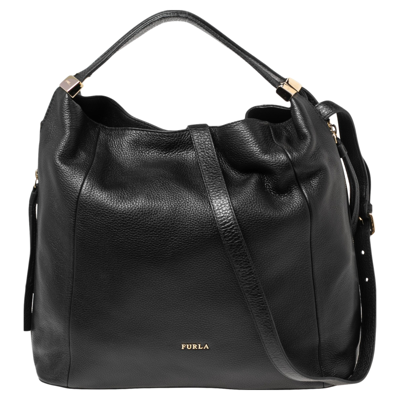 FURLA BLACK LEATHER ELIZABETH ZIP HOBO