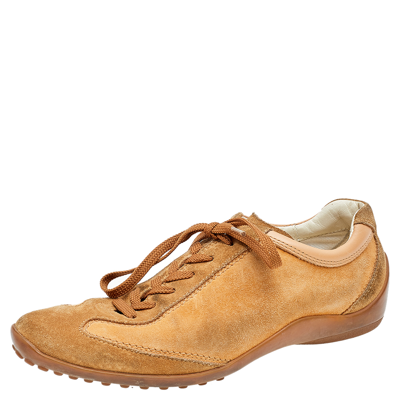 TOD'S BROWN SUEDE LOW TOP SNEAKERS SIZE 37.5