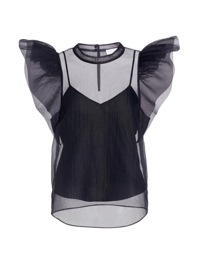 SIMKHAI CORINA ORGANZA RUFFLE SLEEVE TOP
