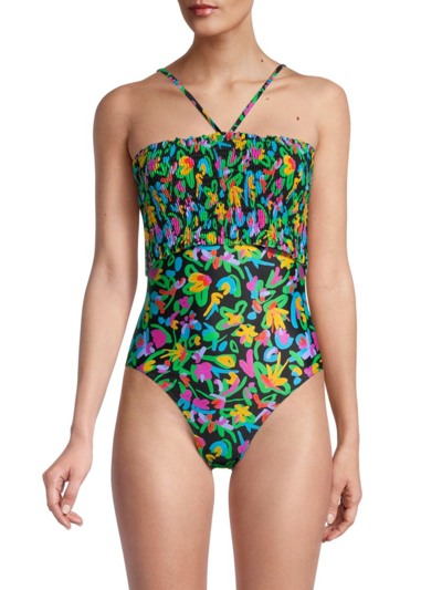 TANYA TAYLOR WOMEN'S KENDRA FLORAL SMOCKED ONE-PIECE SWIMSUIT