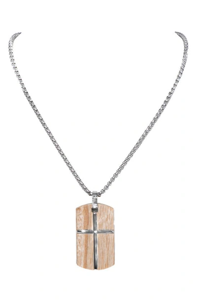 ED HARDY WOOD METAL CROSS PENDANT NECKLACE