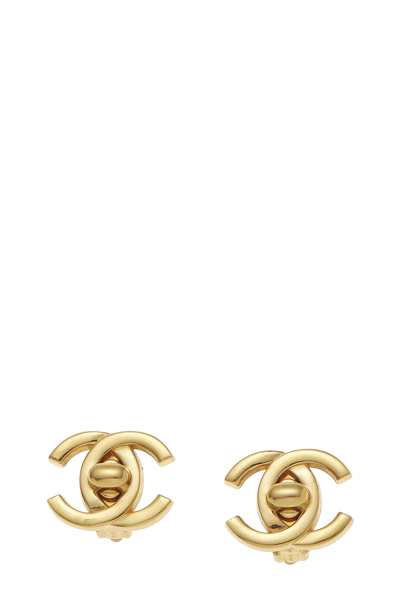 CHANEL GOLD 'CC' TURNLOCK EARRINGS MEDIUM