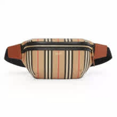BURBERRY ARCHIVE BEIGE ICON STRIPE E-CANVAS SONNY BUM BAG