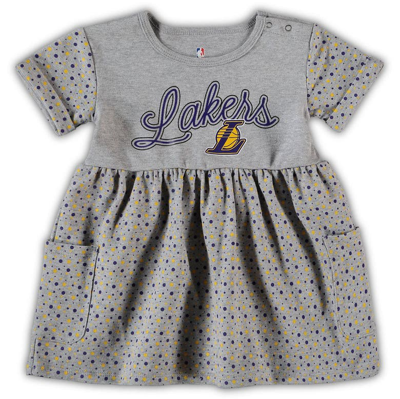 OUTERSTUFF GIRLS TODDLER HEATHERED GRAY LOS ANGELES LAKERS SPIRIT FINGERS DRESS