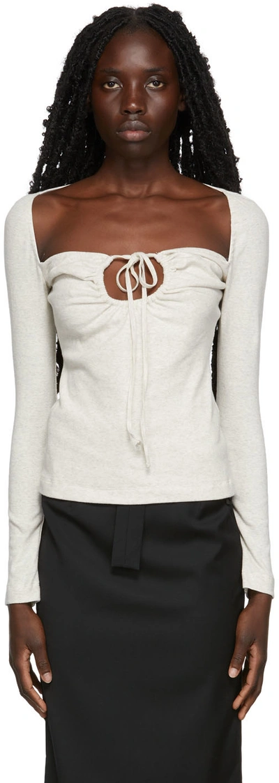 ROSETTA GETTY GREY RUCHED DRAWSTRING CUT-OUT TOP