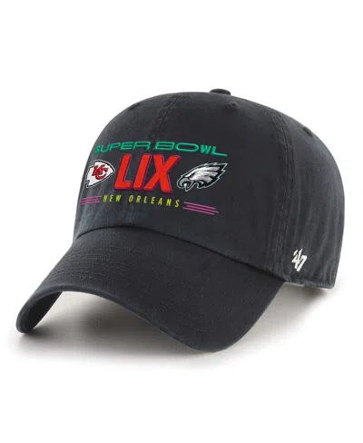 47 BRAND MEN'S BLACK KANSAS CITY CHIEFS VS. PHILADELPHIA EAGLES SUPER BOWL LIX MATCHUP CLEANUP ADJUSTABLE HAT