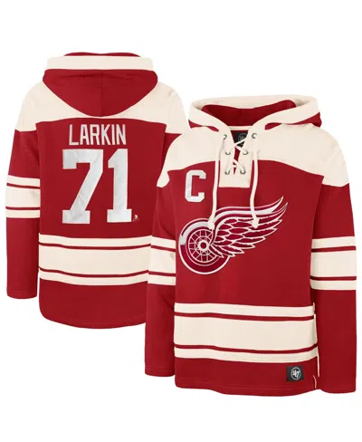 47 BRAND MEN'S DYLAN LARKIN RED DETROIT RED WINGS CAPTAIN PATCH PLAYER NAME NUMBER LACER PULLOVER HOODIE