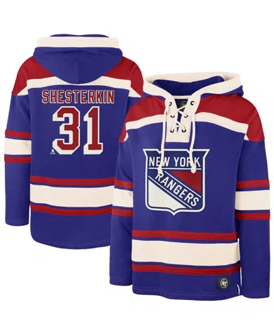 47 BRAND MEN'S IGOR SHESTERKIN BLUE NEW YORK RANGERS PLAYER NAME NUMBER LACER PULLOVER HOODIE