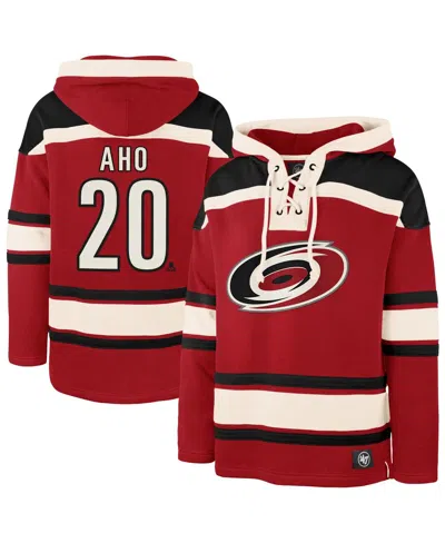 47 BRAND MEN'S SEBASTIAN AHO RED CAROLINA HURRICANES PLAYER NAME NUMBER LACER PULLOVER HOODIE
