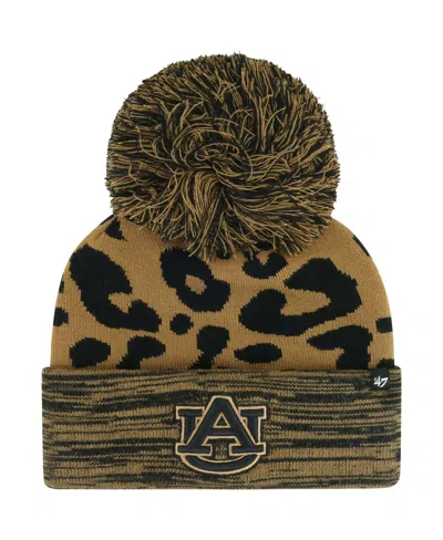 47 BRAND WOMEN'S '47 BRAND BROWN AUBURN TIGERS ROSETTE CUFFED KNIT HAT WITH POM