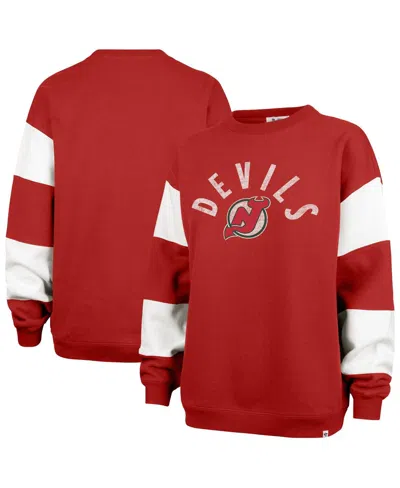 47 BRAND WOMEN'S RED NEW JERSEY DEVILS EEPHUS BARRED PULLOVER SWEATSHIRT
