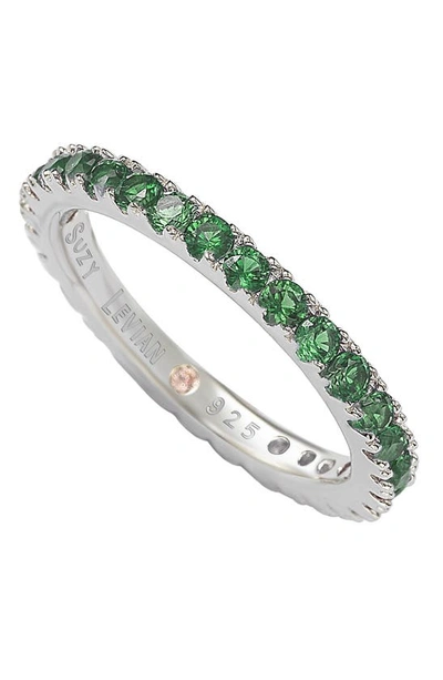 SUZY LEVIAN SUZY LEVIAN STERLING SILVER GREEN CZ ETERNITY BAND RING