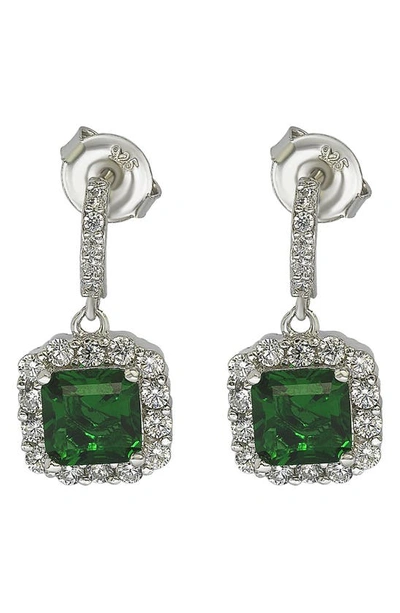 SUZY LEVIAN SUZY LEVIAN EMERALD & CZ DROP EARRINGS