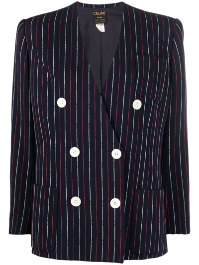CELINE 1980S PRE-OWNED STRIPED DOUBLE-BREASTED BLAZER
