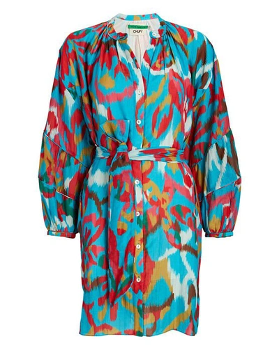 CHUFY PIA BELTED PRINTED COTTON-SILK MINI DRESS