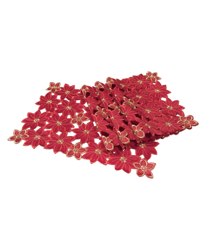 XIA HOME FASHIONS FESTIVE POINSETTIA EMBROIDERED CUTWORK PLACEMATS - SET OF 4, 20" X 14"