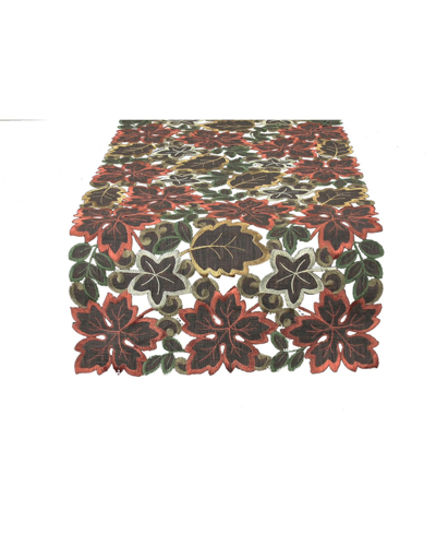 XIA HOME FASHIONS DAINTY LEAF EMBROIDERED CUTWORK HARVEST TABLE RUNNER, 54" X 15"