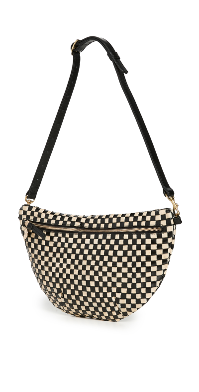 CLARE V GRANDE FANNY BAG BLACK/CREAM CHECK