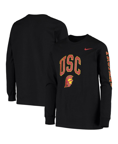 NIKE BIG BOYS NIKE BLACK USC TROJANS ARCH & LOGO 2-HIT LONG SLEEVE T-SHIRT